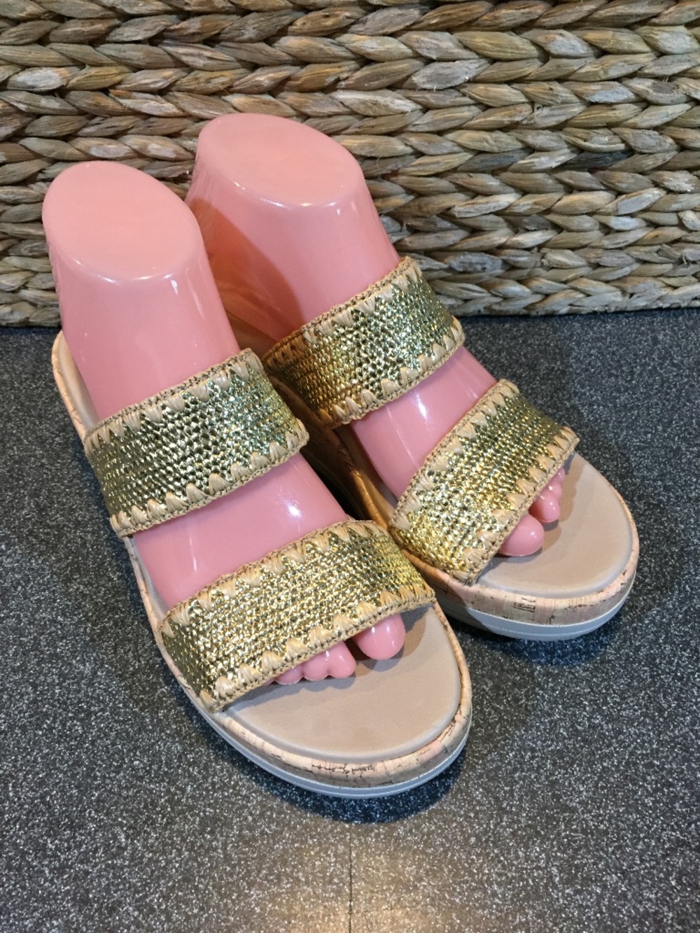 Life Stride Gold and Tan Wedge Sandals